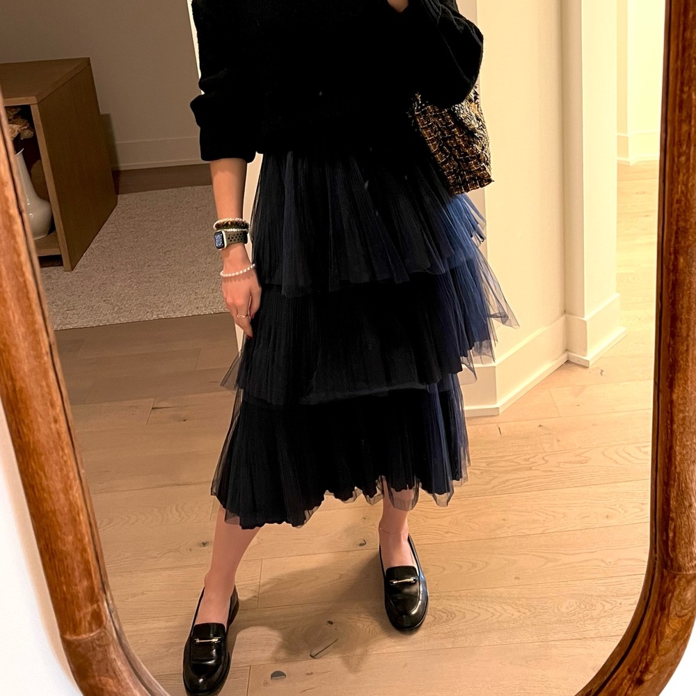 Storets Navy Tiered A-Line Skirt